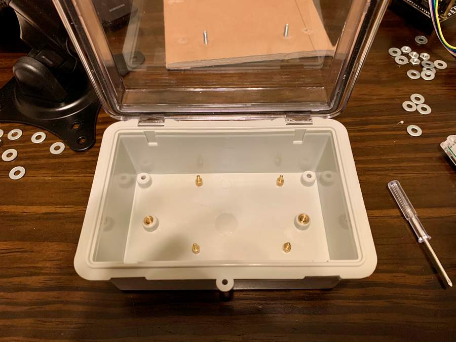 Project box with standoffs inserted.