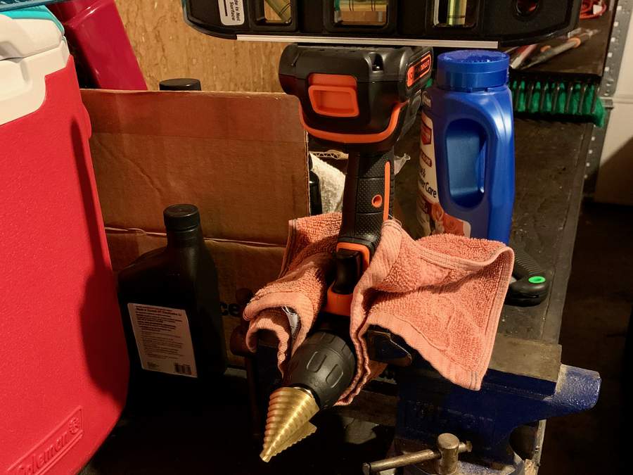 Drill clamped into vice.