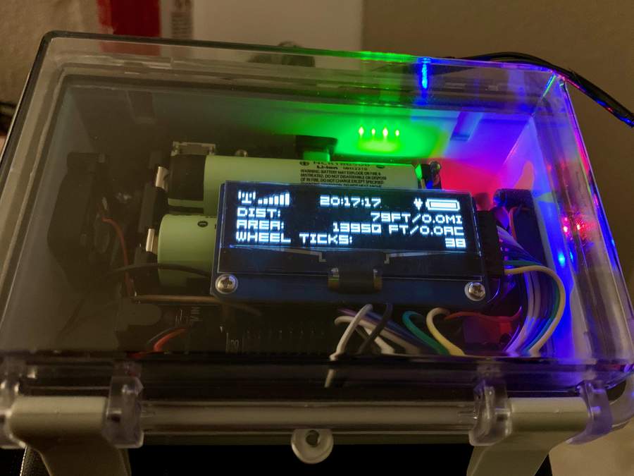 Pi screen showing mowing statistics.