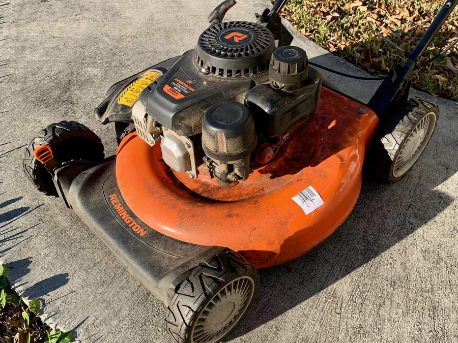 Dirty lawnmower body.